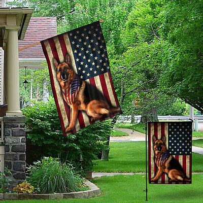 Alternative view of German Shepherd American Outdoor House Flag - 4th Of July Home Garden Flag - US Patriot Flag - Patriotic Home Decor