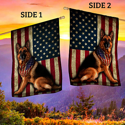 German Shepherd American Outdoor House Flag - 4th Of July Home Garden Flag - US Patriot Flag - Patriotic Home Decor