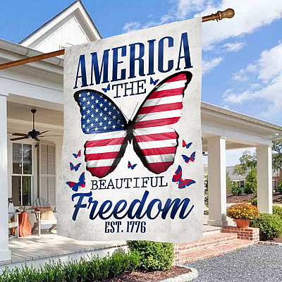 Alternative view of America Beautiful Freedom Est 1776 Decorative Garden Flag - House Flag - Butterfly American Flag