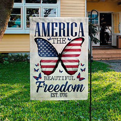 America Beautiful Freedom Est 1776 Decorative Garden Flag - House Flag - Butterfly American Flag