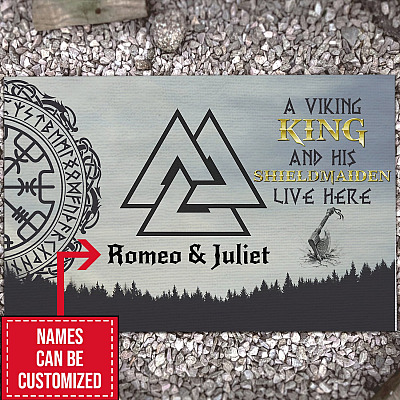 Alternative view of Personalized A Viking King And His Shieldmaiden Live Here Doormat - Outdoor Indoor Doormat