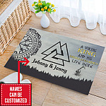 Personalized A Viking King And His Shieldmaiden Live Here Doormat - Outdoor Indoor Doormat