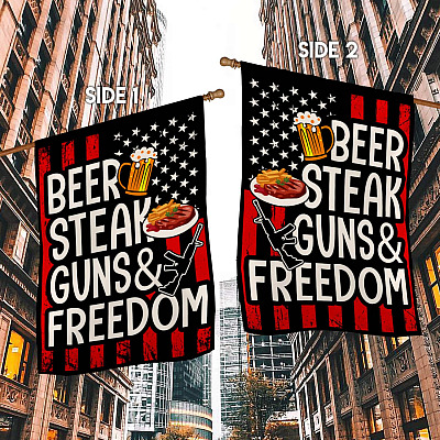 Alternative view of Beer Steak Guns And Freedom Happy 4th Of July Military Garden Flag - House Flag - Wall Flag