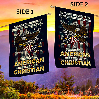 Alternative view of I Stand For Our Flag I Kneel For The Cross Decorative Garden Flag - House Flag