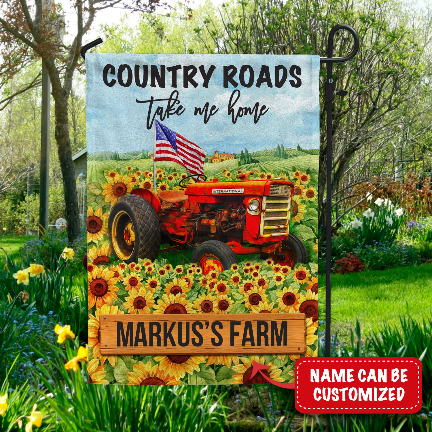 3VT. Country Roads Take Me Home sample design Garden Flag Mockup 5