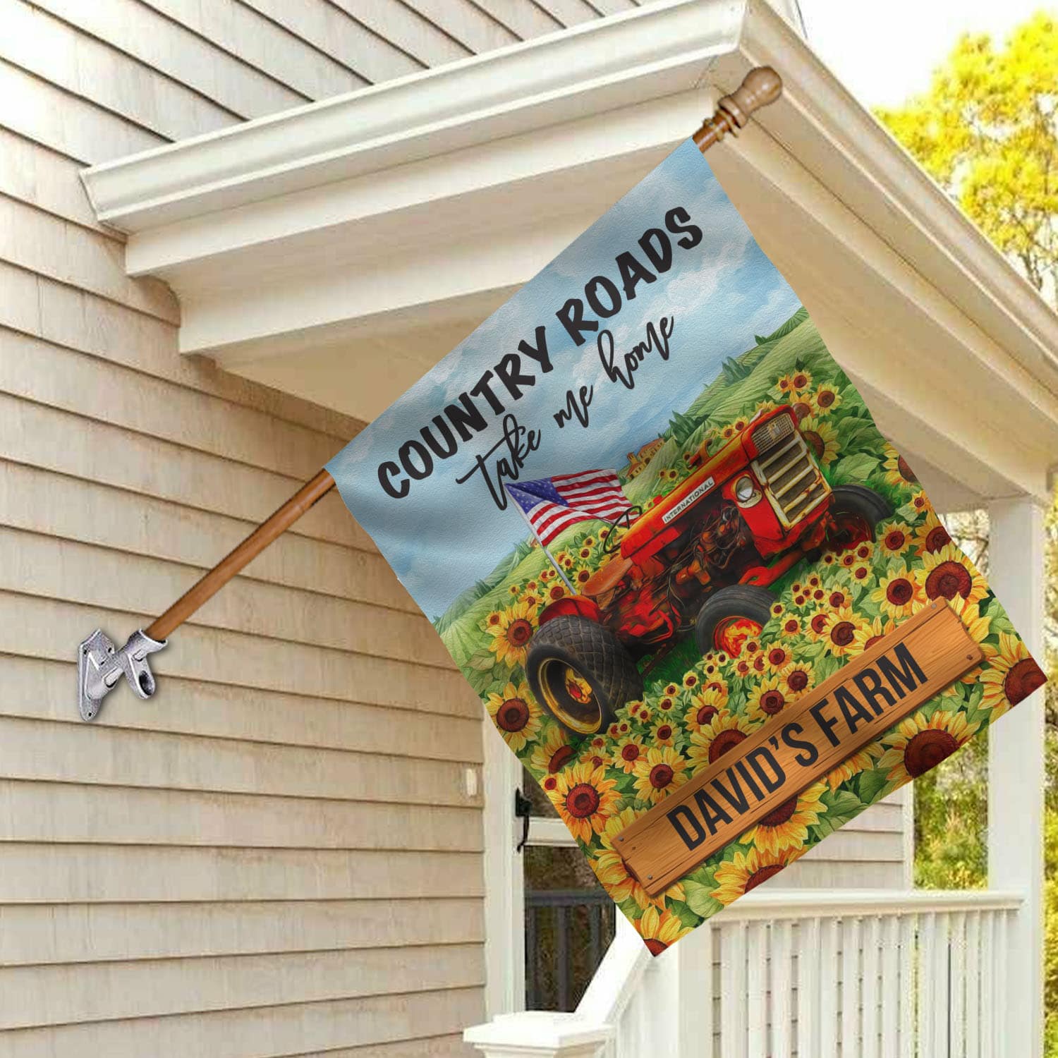 3VT. Country Roads Take Me Home sample design House Flag Mockup 2