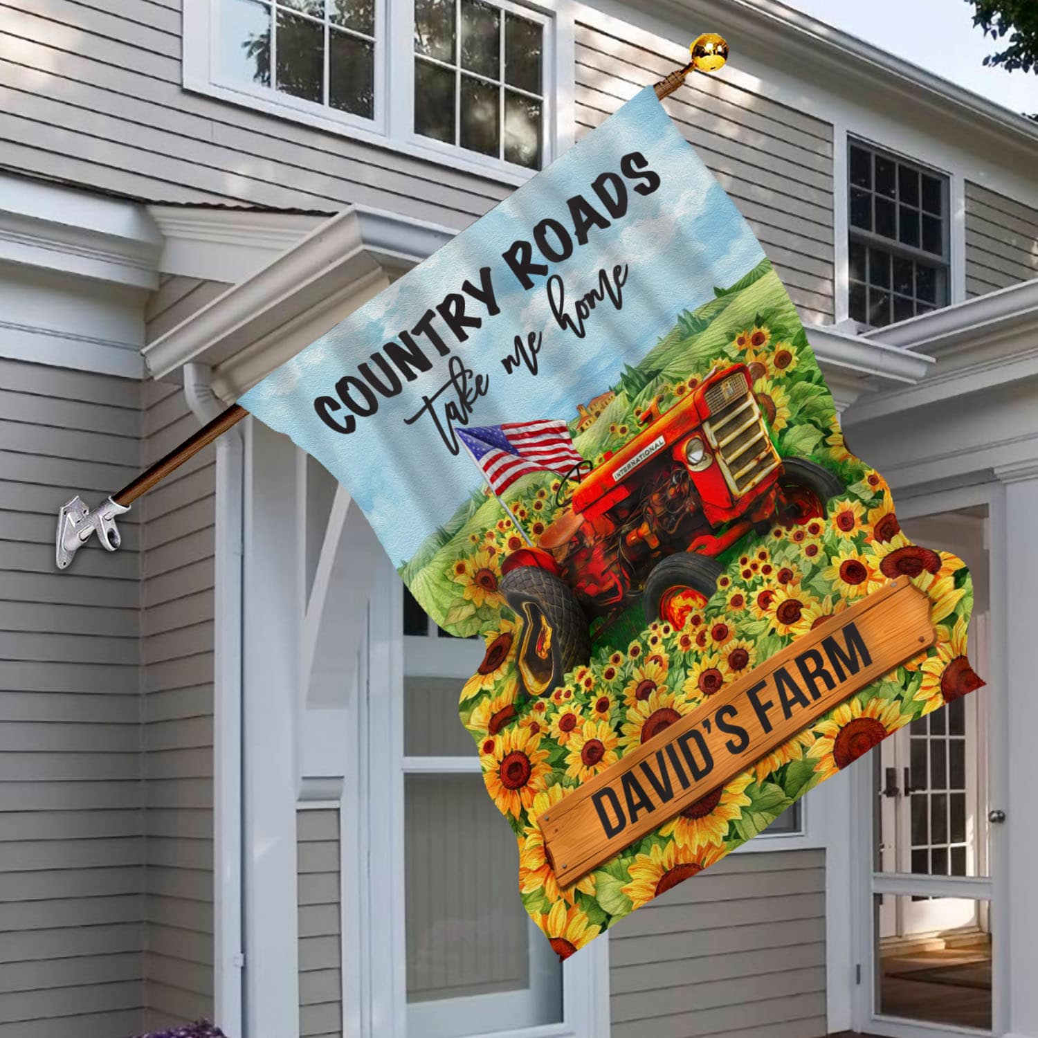 3VT. Country Roads Take Me Home sample design House Flag Mockup 6