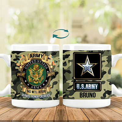 Personalized U.S Army Service Honor Sacrifice Coffee Mug - Beer Stein - Water Bottle - Color Changing Mug
