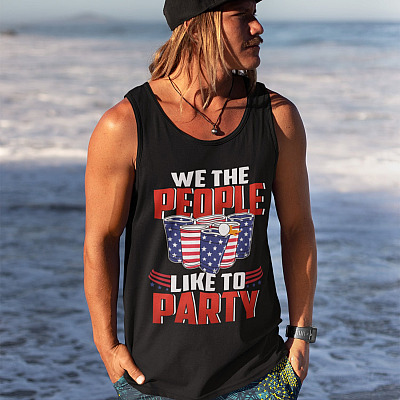 Alternative view of We the People Like to Party Beer Pong Cotton Tank Top Tee - Ladies Racerback Tank
