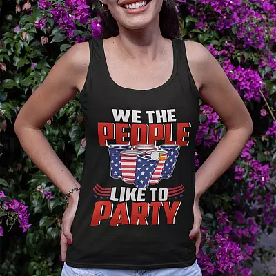 We the People Like to Party Beer Pong Cotton Tank Top Tee - Ladies Racerback Tank