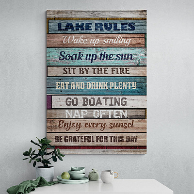 Lake Rules Wake up Smiling Soak up The Sun Framed Canvas Prints - Unframed Poster - Home Decor Wall Art