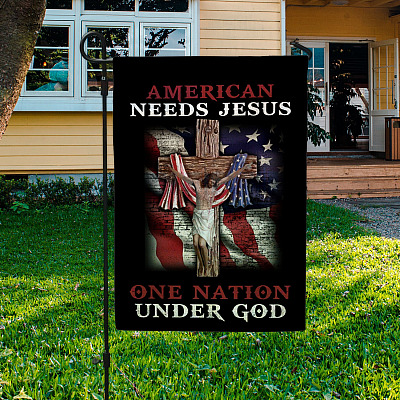 Alternative view of American Need Jesus One Nation Under God Outdoor Garden Flag - House Flag - Wall Flag