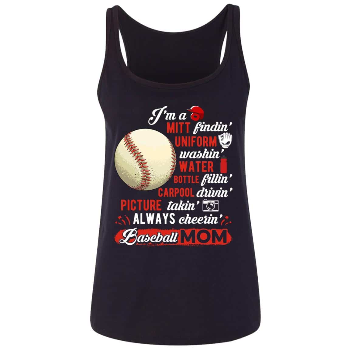 Baseball Mom I'm Mitt Tank, Black, Ladies Tank Top