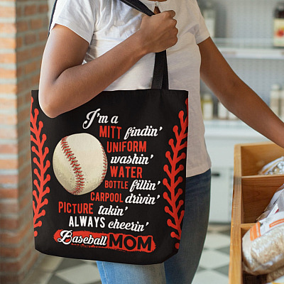 Baseball Mom I'm Mitt Findin' Uniform Washin' All Over Print Tote Bag - Shoulder Bag - Shopping Bag