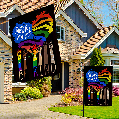 Alternative view of In A World Where Can Be Anything Be Kind LGBT American Flag Kindness Equality BLM Garden Flag - House Flag