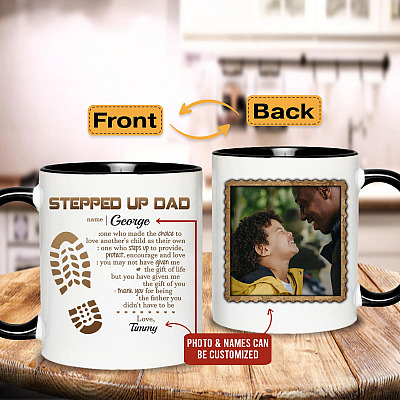 Alternative view of Personalized Photo Stepped up Dad One Who Made the Choice to Two Sided Accent Mug