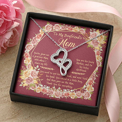 To My Boyfriend's Mom You've Given Me A Gracious Man Double Hearts Necklace - Mother In Law Necklace Jewelry