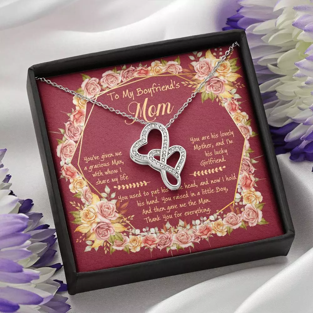 To My Boyfriend's Mom You've Given Me A Gracious Man Double Hearts Necklace - Mother In Law Necklace Jewelry