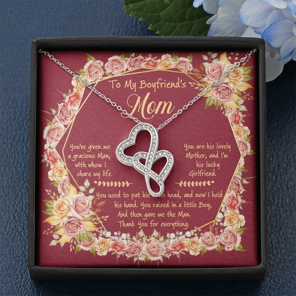 To My Boyfriend's Mom You've Given Me A Gracious Man Double Hearts Necklace - Mother In Law Necklace Jewelry