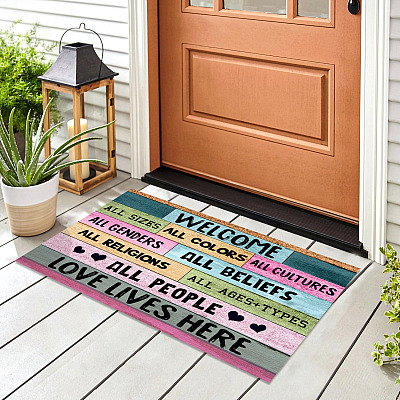 Alternative view of Welcome All Sizes All Colors All Cultures All People Love Lives Here Entrance Indoor Outdoor Doormat