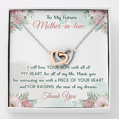 To My Future Mother In Law I Will Love Your Son With All Of My Heart Interlocking Hearts Pendant Necklace - Interlocking Hearts Necklace