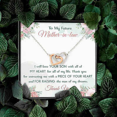 To My Future Mother In Law I Will Love Your Son With All Of My Heart Interlocking Hearts Pendant Necklace