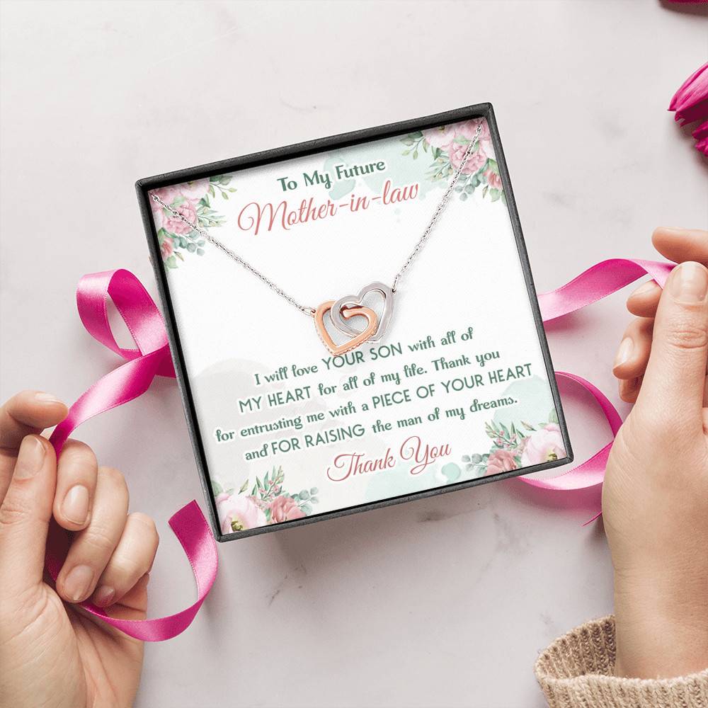 To My Future Mother In Law I Will Love Your Son With All Of My Heart Interlocking Hearts Pendant Necklace