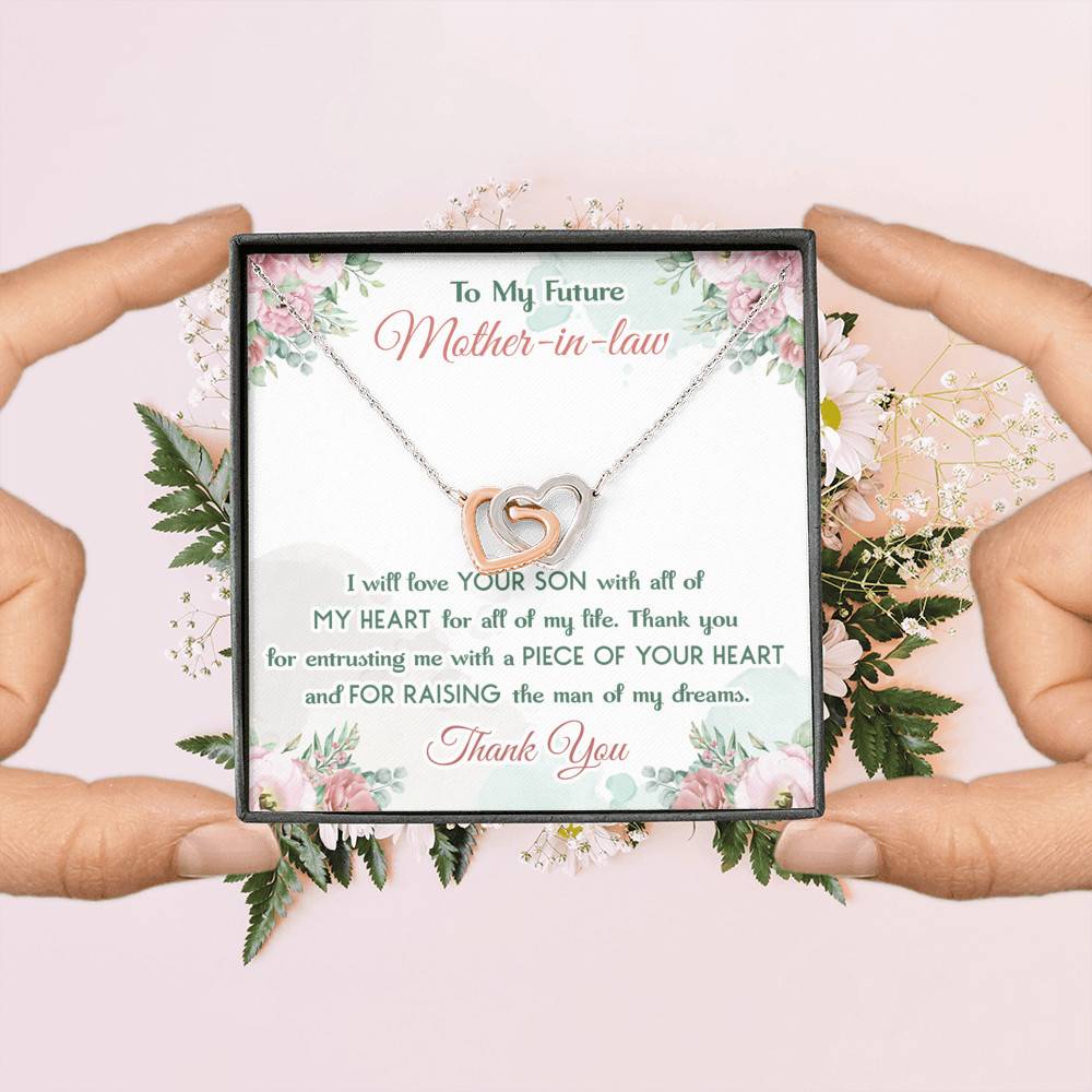 To My Future Mother In Law I Will Love Your Son With All Of My Heart Interlocking Hearts Pendant Necklace