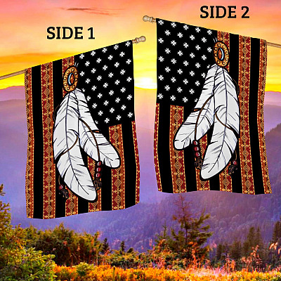 Alternative view of Native American Feather Outdoor House Flag - Native American Home Garden Flag - Native American House Decor