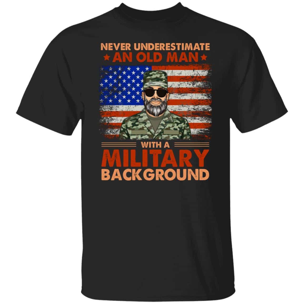 Old Man Military Background t, Black, Unisex T-Shirt
