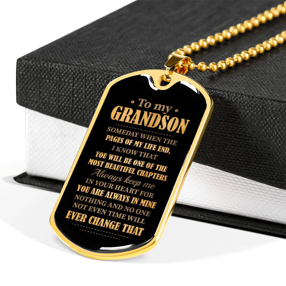 To My Grandson Someday When The Pages Of My Life End Dog Tag Pendant Necklace - Necklace Gifts For Grandson