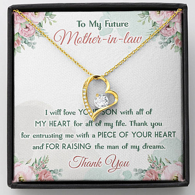 To My Future Mother In Law I Will Love Your Son With All Of My Heart Forever Love Heart Pendant Necklace - Forever Love Necklace (18K Yellow Gold)
