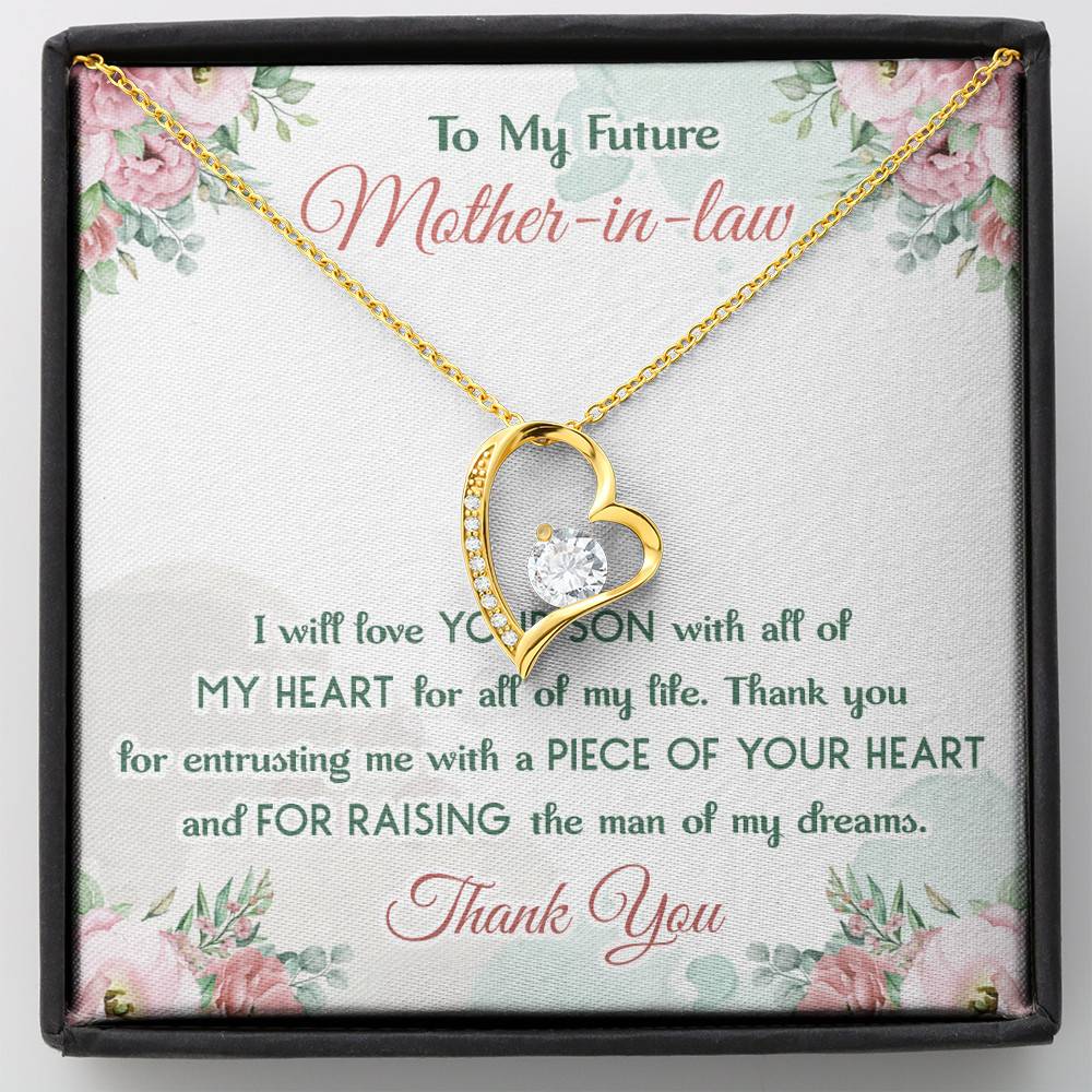 To My Future Mother In Law I Will Love Your Son With All Of My Heart Forever Love Heart Pendant Necklace - Forever Love Necklace (18K Yellow Gold)