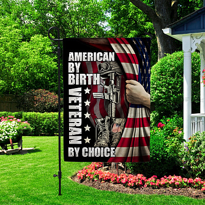 Alternative view of American by Birth Veteran by Choice House Flag - Veterans Day Garden Flag - Proud American Decorative Flag