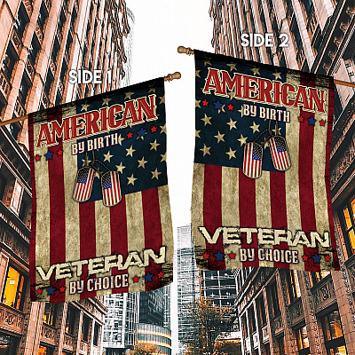 Alternative view of American By Birth Veteran By Choice Outdoor Garden Flag-House Flag-Wall Flag