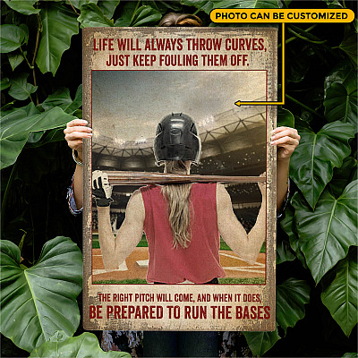 Custom Photo Baseball Life Will Always Throw Curves Just Keep Fouling Them Off Canvas Prints - Unframed Poster