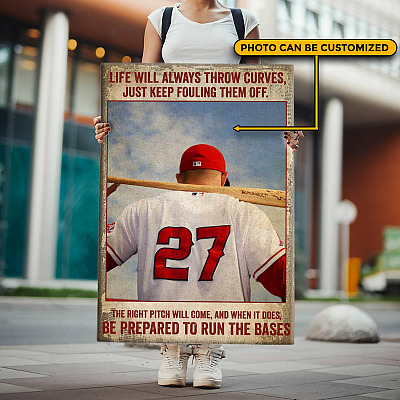 Alternative view of Custom Photo Baseball Life Will Always Throw Curves Just Keep Fouling Them Off Canvas Prints - Unframed Poster
