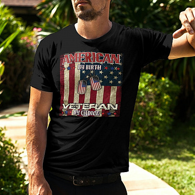 Alternative view of American By Birth Veteran By Choice T-Shirt