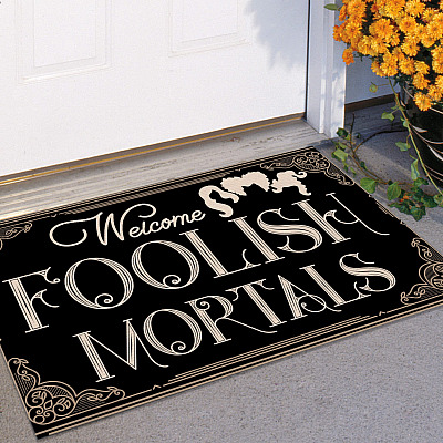 Alternative view of Funny Halloween Witches Welcome Foolish Mortals Doormat - Indoor Outdoor Doormat