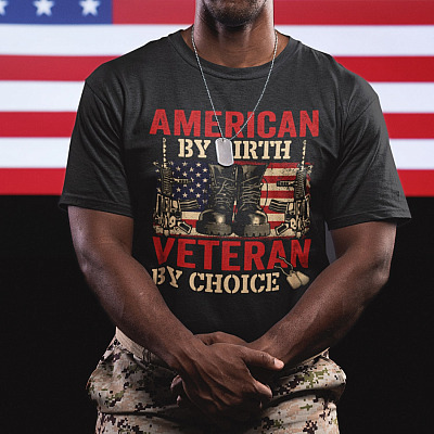 Alternative view of American by Birth Veteran by Choice T-Shirt - Veterans Day Gift - Proud American T-Shirt