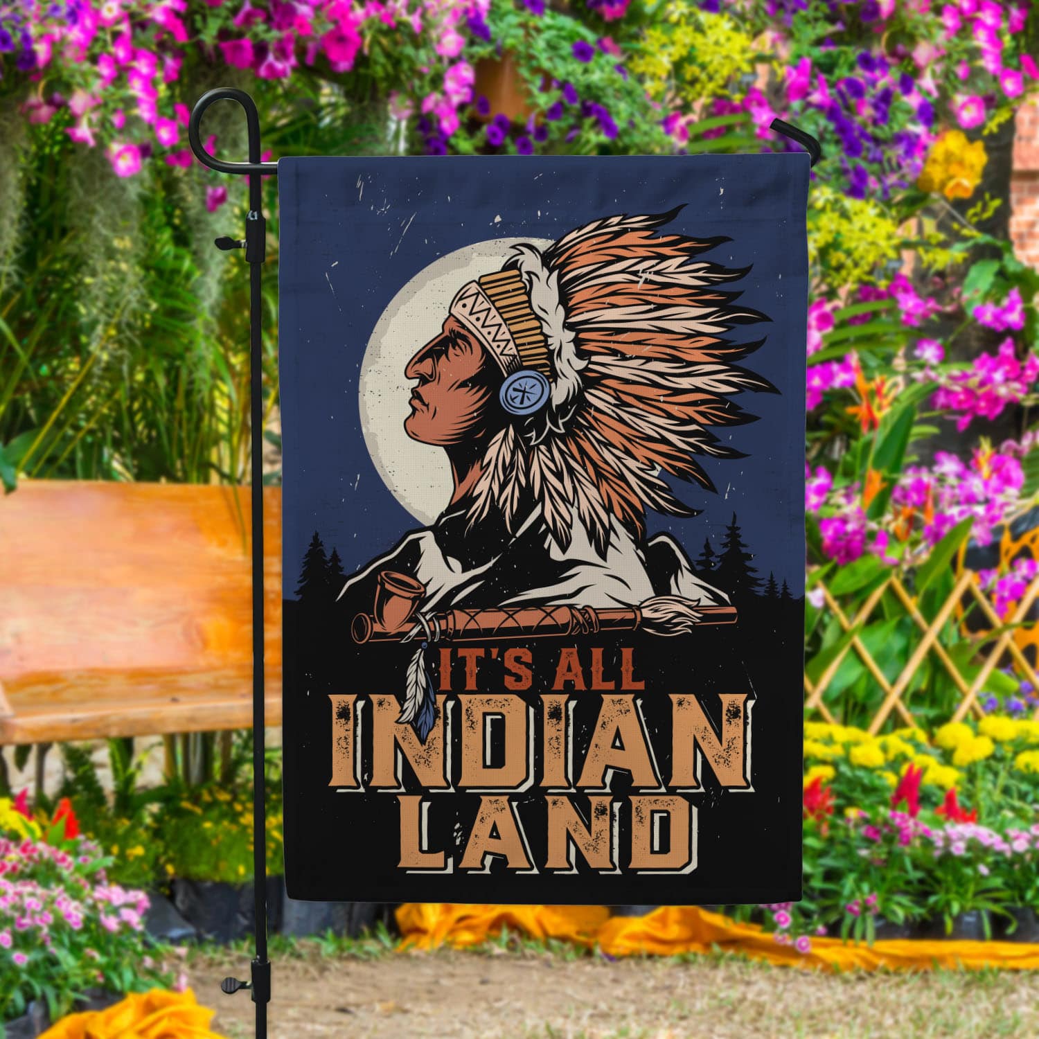 64 HG. It's All Indian Land(6) Garden Flag Mockup 4
