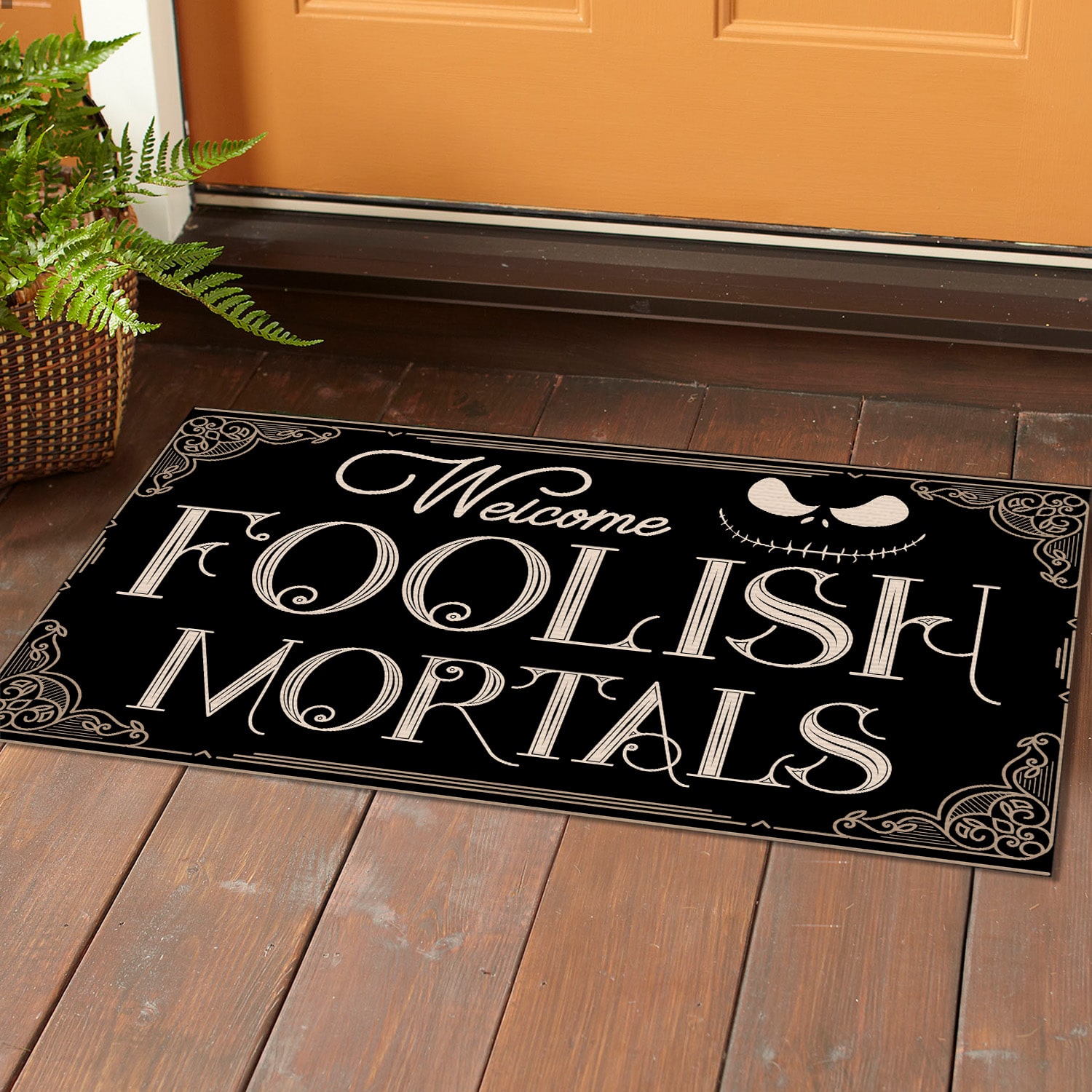 5LV. Welcome Foolish Mortals Doormat Mockup 1