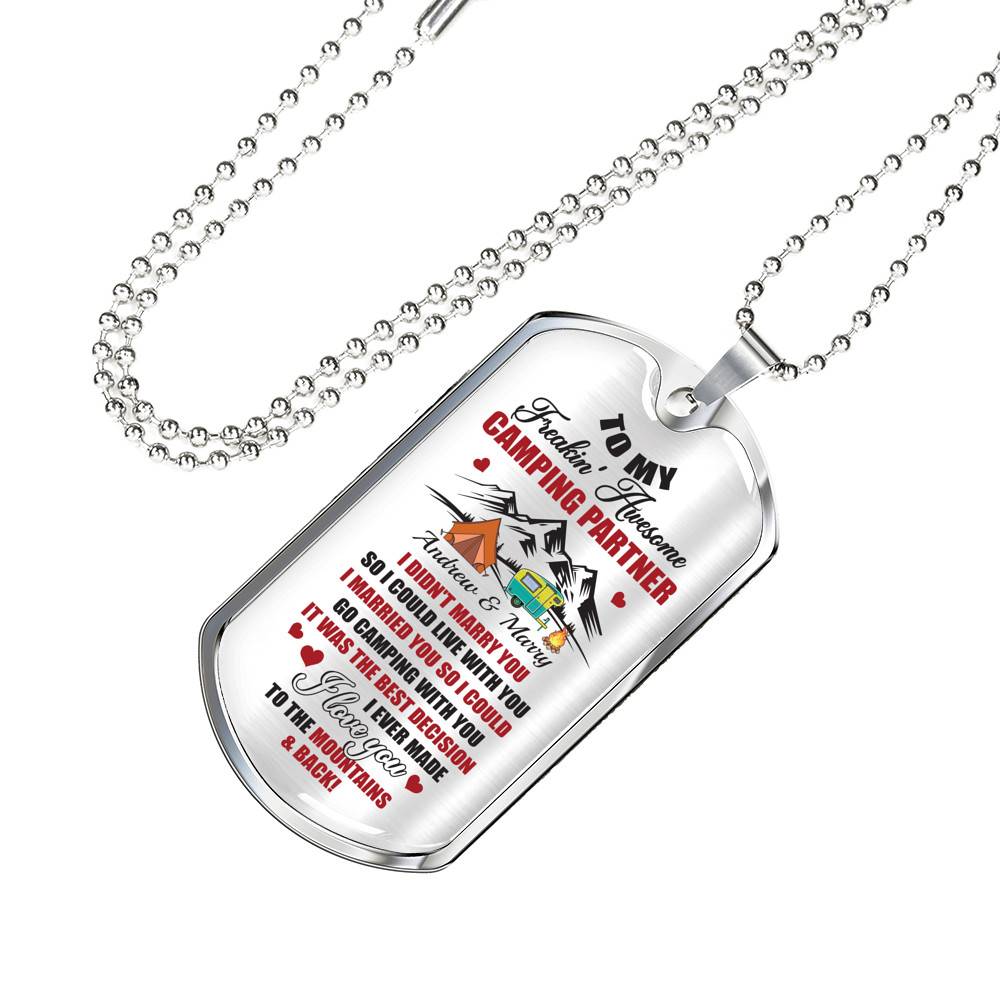 Personalized Camping Lovers Gift I Love You to the Mountains and Back Dog Tag Pendant Necklace