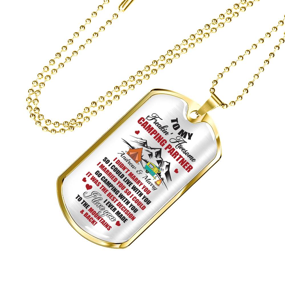 Personalized Camping Lovers Gift I Love You to the Mountains and Back Dog Tag Pendant Necklace