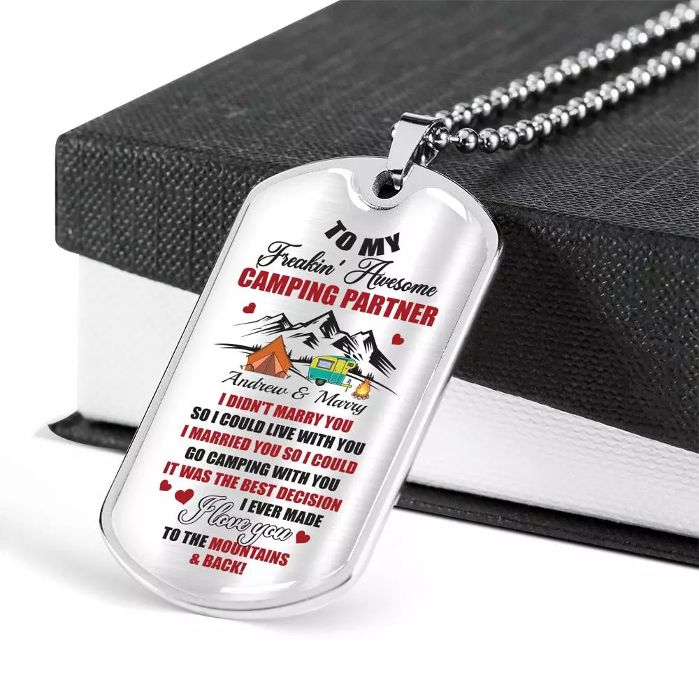 Personalized Camping Lovers Gift I Love You to the Mountains and Back Dog Tag Pendant Necklace