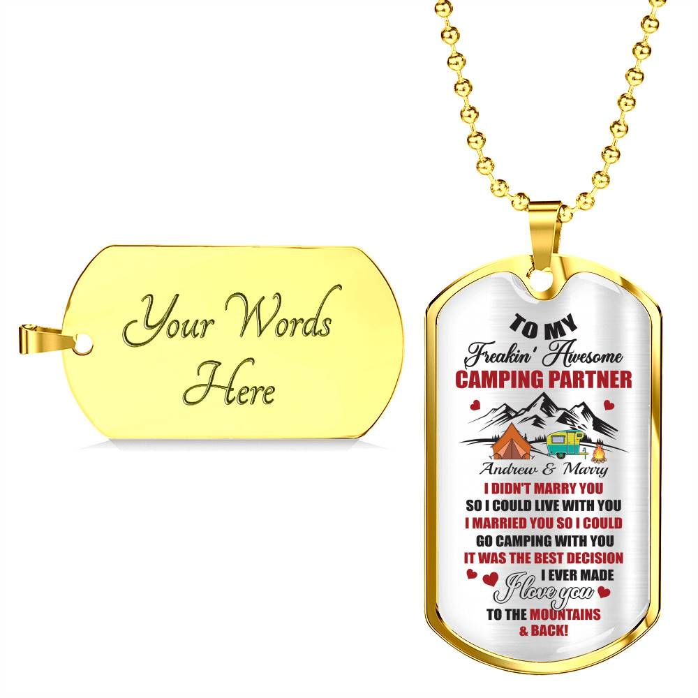 Personalized Camping Lovers Gift I Love You to the Mountains and Back Dog Tag Pendant Necklace