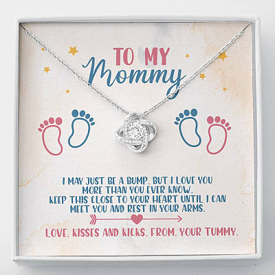 To My Mommy I May Just Be A Bump But I Love You More Than You Know Love Knot Necklace - Baby Shower Gifts - Love Knot Necklace