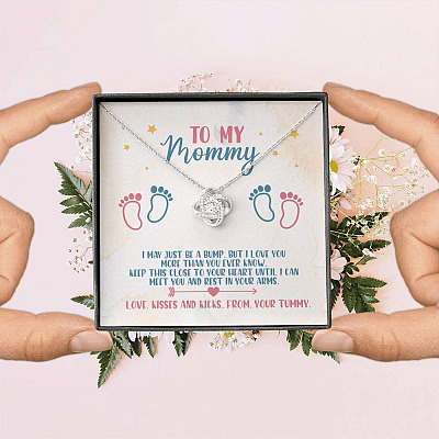 To My Mommy I May Just Be A Bump But I Love You More Than You Know Love Knot Necklace - Baby Shower Gifts