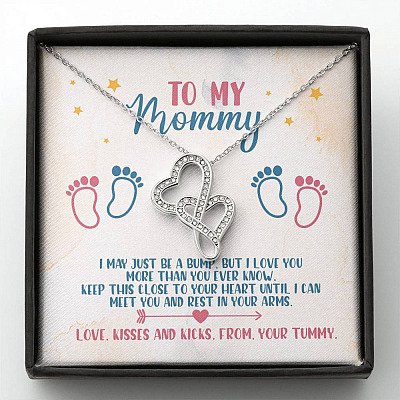 To My Mommy I May Just Be A Bump But I Love You More Than You Know Double Hearts Necklace - Baby Shower Gifts - Double Hearts Necklace