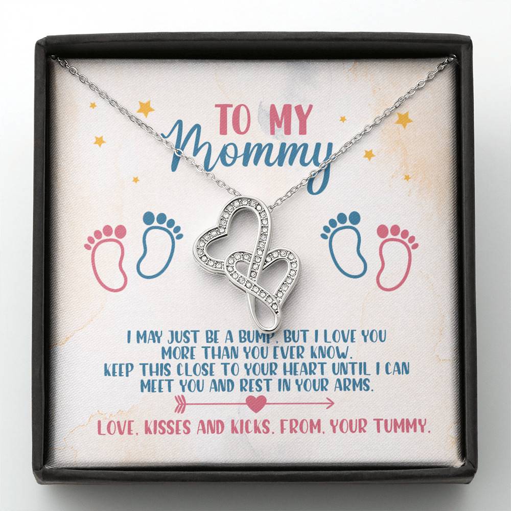 To My Mommy I May Just Be A Bump But I Love You More Than You Know Double Hearts Necklace - Baby Shower Gifts - Double Hearts Necklace